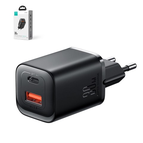Szybka ładowarka sieciowa Joyroom JR-TCF08EU Speed Series 30W USB-A / USB-C PD/QC/AFC/FCP - czarna Szybka ładowarka sieciowa Joyroom JR-TCF08EU Speed Series 30W USB-A / USB-C PD/QC/AFC/FCP - czarna