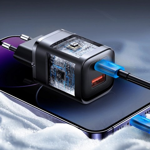 Szybka ładowarka sieciowa Joyroom JR-TCF08EU Speed Series 30W USB-A / USB-C PD/QC/AFC/FCP - czarna Szybka ładowarka sieciowa Joyroom JR-TCF08EU Speed Series 30W USB-A / USB-C PD/QC/AFC/FCP - czarna