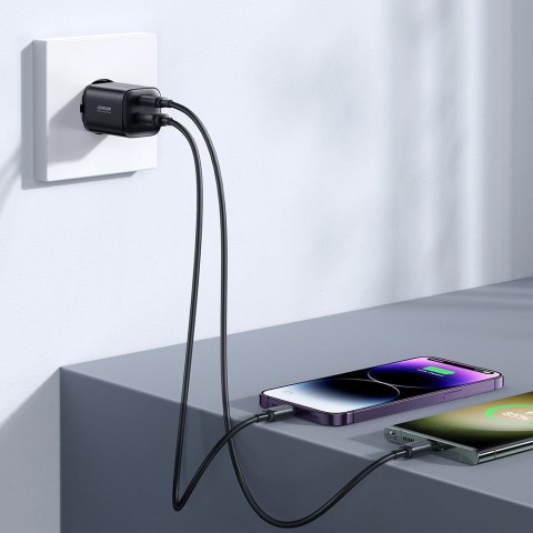 Szybka ładowarka sieciowa Joyroom JR-TCF08EU Speed Series 30W USB-A / USB-C PD/QC/AFC/FCP - czarna Szybka ładowarka sieciowa Joyroom JR-TCF08EU Speed Series 30W USB-A / USB-C PD/QC/AFC/FCP - czarna