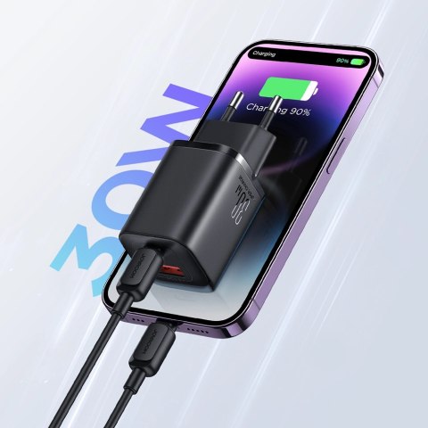 Szybka ładowarka sieciowa Joyroom JR-TCF08EU Speed Series 30W USB-A / USB-C PD/QC/AFC/FCP - czarna Szybka ładowarka sieciowa Joyroom JR-TCF08EU Speed Series 30W USB-A / USB-C PD/QC/AFC/FCP - czarna