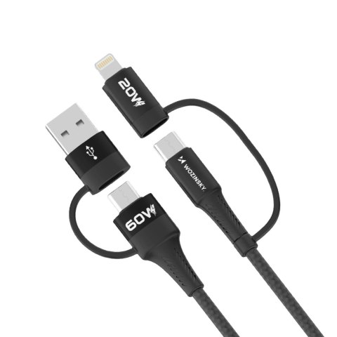Kabel Wozinsky WNBAA 4w1 2x USB-C 1x USB-A 1x Lightning 60W 1 m - czarny Kabel Wozinsky WNBAA 4w1 2x USB-C 1x USB-A 1x Lightning 60W 1 m - czarny