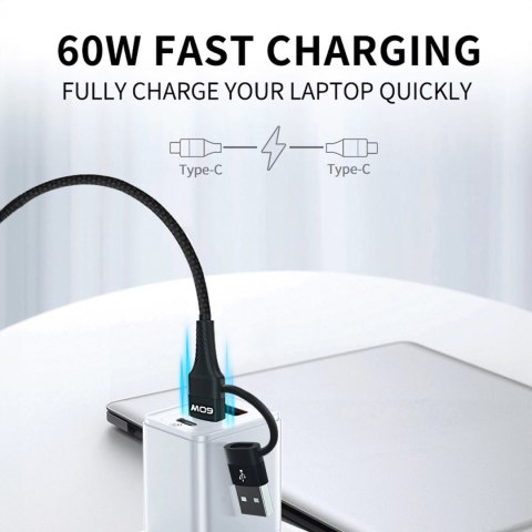 Kabel Wozinsky WNBAA 4w1 2x USB-C 1x USB-A 1x Lightning 60W 1 m - czarny Kabel Wozinsky WNBAA 4w1 2x USB-C 1x USB-A 1x Lightning 60W 1 m - czarny