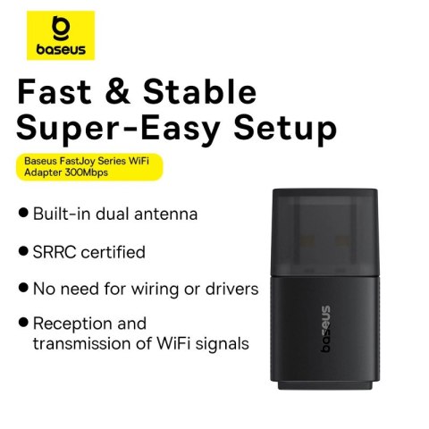 Karta sieciowa USB Baseus BS-OH169 300Mb/s - czarna Karta sieciowa USB Baseus BS-OH169 300Mb/s - czarna