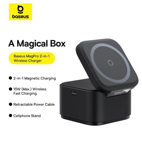 Ładowarka bezprzewodowa 2w1 Baseus BS-W531 MagSafe / Qi USB-C 20W - czarna Ładowarka bezprzewodowa 2w1 Baseus BS-W531 MagSafe / Qi USB-C 20W - czarna