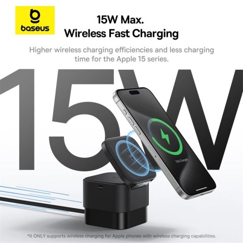 Ładowarka bezprzewodowa 2w1 Baseus BS-W531 MagSafe / Qi USB-C 20W - czarna Ładowarka bezprzewodowa 2w1 Baseus BS-W531 MagSafe / Qi USB-C 20W - czarna