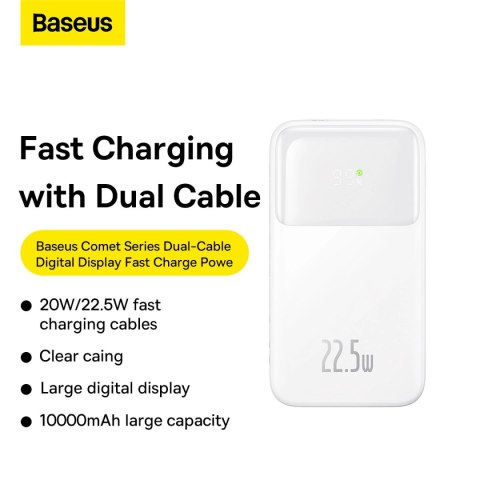 Powerbank Baseus Comet Series z wyświetlaczem 10000mAh 22.5W - biały + kabel USB-A - USB-C Powerbank Baseus Comet Series z wyświetlaczem 10000mAh 22.5W - biały + kabel USB-A - USB-C