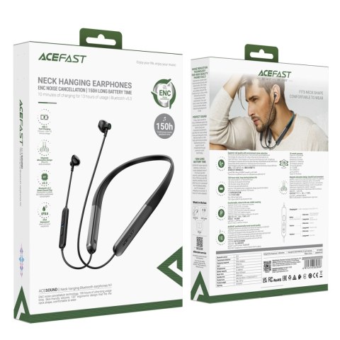 Słuchawki bezprzewodowe Acefast N1 douszne + kabel USB-A USB-C - czarne Słuchawki bezprzewodowe Acefast N1 douszne + kabel USB-A USB-C - czarne