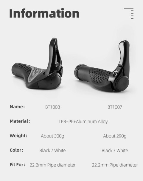 Zestaw uchwytów rowerowych Rockbros BT1007W z rogami - biały Zestaw uchwytów rowerowych Rockbros BT1007W z rogami - biały