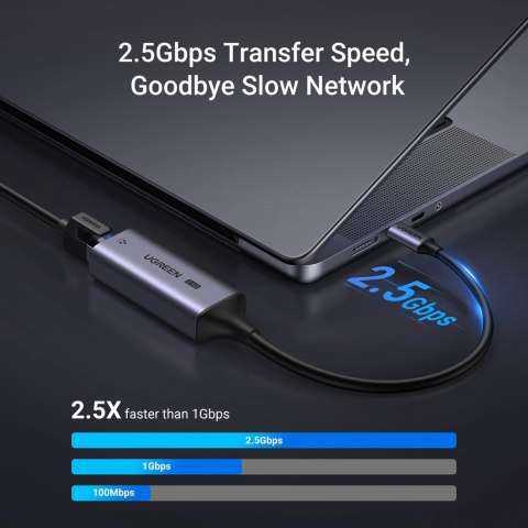 Adapter Ugreen CM648 USB-C do RJ45 Ethernet 2.5G - szary Adapter Ugreen CM648 USB-C do RJ45 Ethernet 2.5G - szary