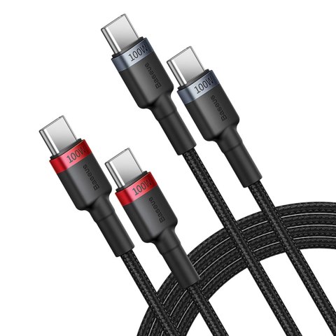 Kabel Baseus Cafule USB-C / USB-C 100W 1 m - czerwono-czarny i czarno-szary (2 szt.) Kabel Baseus Cafule USB-C / USB-C 100W 1 m - czerwono-czarny i czarno-szary (2 szt.)