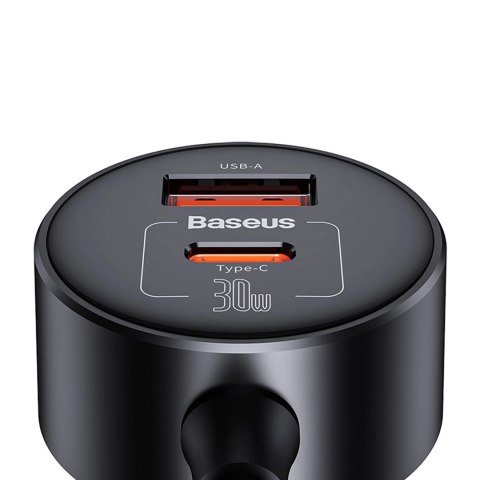 Adapter Baseus High Efficiency Pro 2x gniazdo zapalniczki z ładowarką USB-A USB-C 30W - czarny Adapter Baseus High Efficiency Pro 2x gniazdo zapalniczki z ładowarką USB-A USB-C 30W - czarny