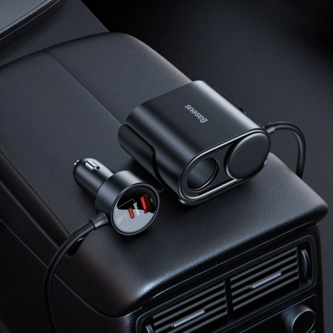 Adapter Baseus High Efficiency Pro 2x gniazdo zapalniczki z ładowarką USB-A USB-C 30W - czarny Adapter Baseus High Efficiency Pro 2x gniazdo zapalniczki z ładowarką USB-A USB-C 30W - czarny