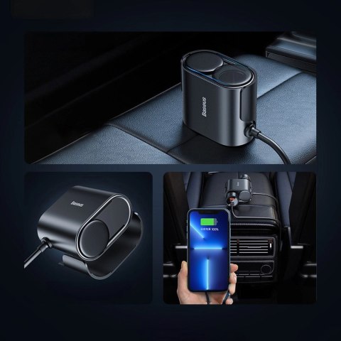 Adapter Baseus High Efficiency Pro 2x gniazdo zapalniczki z ładowarką USB-A USB-C 30W - czarny Adapter Baseus High Efficiency Pro 2x gniazdo zapalniczki z ładowarką USB-A USB-C 30W - czarny
