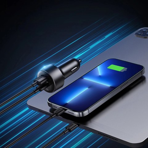 Adapter Baseus High Efficiency Pro 2x gniazdo zapalniczki z ładowarką USB-A USB-C 30W - czarny Adapter Baseus High Efficiency Pro 2x gniazdo zapalniczki z ładowarką USB-A USB-C 30W - czarny