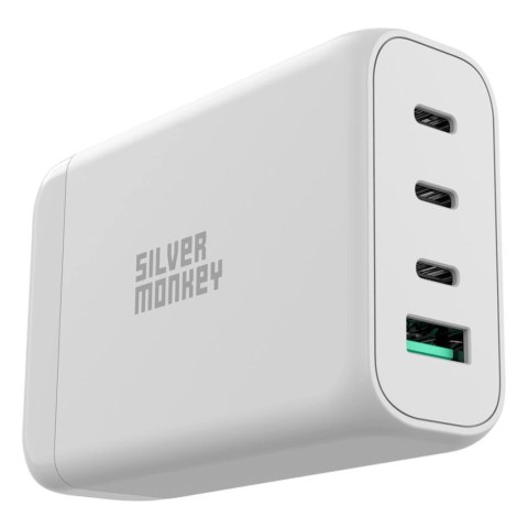 Ładowarka GaN Silver Monkey SMA152 130W 3xUSB-C PD USB-A QC 3.0 z odłączanym kablem zasilającym - biała Ładowarka GaN Silver Monkey SMA152 130W 3xUSB-C PD USB-A QC 3.0 z odłączanym kablem zasilającym - biała