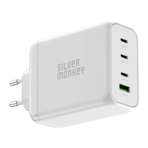 Ładowarka GaN Silver Monkey SMA154 200W 3xUSB-C PD USB-A QC 3.0 - biała Ładowarka GaN Silver Monkey SMA154 200W 3xUSB-C PD USB-A QC 3.0 - biała