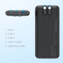 Powerbank Choetech B654 10000mAh 22.5W USB-A / USB-C / micro USB z wbudowanym kablem USB-C / Lightning - czarny