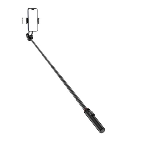 Selfie stick WC12YDS teleskopowy tripod 1.3m ze stopu aluminium z podwójną lampą i uchwytem na telefon - czarny Selfie stick WC12YDS teleskopowy tripod 1.3m ze stopu aluminium z podwójną lampą i uchwytem na telefon - czarny