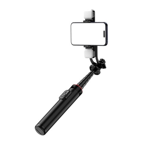 Selfie stick WC12YDS teleskopowy tripod 1.3m ze stopu aluminium z podwójną lampą i uchwytem na telefon - czarny Selfie stick WC12YDS teleskopowy tripod 1.3m ze stopu aluminium z podwójną lampą i uchwytem na telefon - czarny