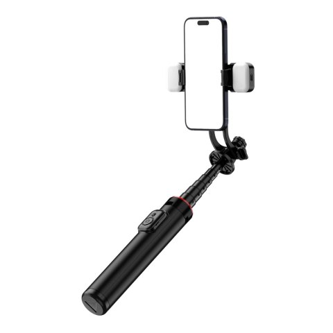Selfie stick WC12YDS teleskopowy tripod 1.3m ze stopu aluminium z podwójną lampą i uchwytem na telefon - czarny Selfie stick WC12YDS teleskopowy tripod 1.3m ze stopu aluminium z podwójną lampą i uchwytem na telefon - czarny