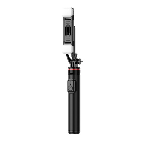 Selfie stick WC12YDS teleskopowy tripod 1.3m ze stopu aluminium z podwójną lampą i uchwytem na telefon - czarny Selfie stick WC12YDS teleskopowy tripod 1.3m ze stopu aluminium z podwójną lampą i uchwytem na telefon - czarny