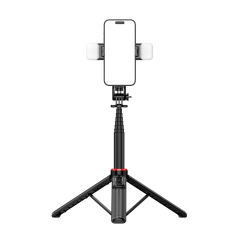 Selfie stick WC12YDS teleskopowy tripod 1.3m ze stopu aluminium z podwójną lampą i uchwytem na telefon - czarny Selfie stick WC12YDS teleskopowy tripod 1.3m ze stopu aluminium z podwójną lampą i uchwytem na telefon - czarny