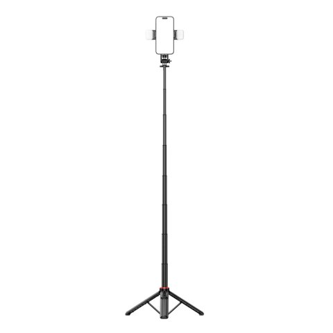 Selfie stick WC12YDS teleskopowy tripod 1.3m ze stopu aluminium z podwójną lampą i uchwytem na telefon - czarny Selfie stick WC12YDS teleskopowy tripod 1.3m ze stopu aluminium z podwójną lampą i uchwytem na telefon - czarny