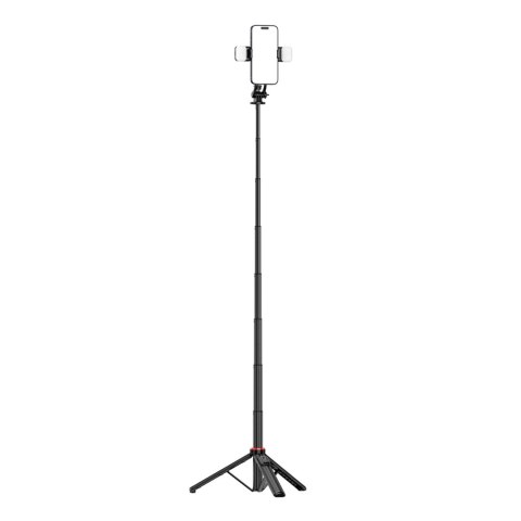 Selfie stick WC12YDS teleskopowy tripod 1.3m ze stopu aluminium z podwójną lampą i uchwytem na telefon - czarny Selfie stick WC12YDS teleskopowy tripod 1.3m ze stopu aluminium z podwójną lampą i uchwytem na telefon - czarny