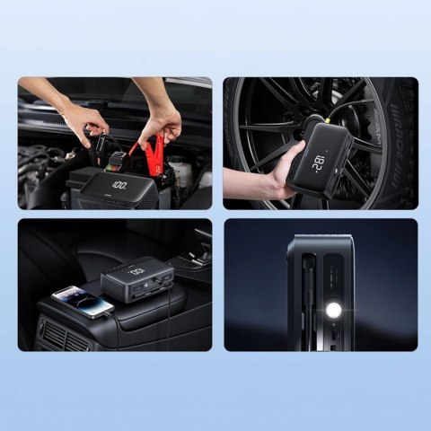 Jump starter Baseus Super Energy BS-CH013 4w1 600A z latarką / powerbankiem 6000mAh / kompresorem - czarny Jump starter Baseus Super Energy BS-CH013 4w1 600A z latarką / powerbankiem 6000mAh / kompresorem - czarny