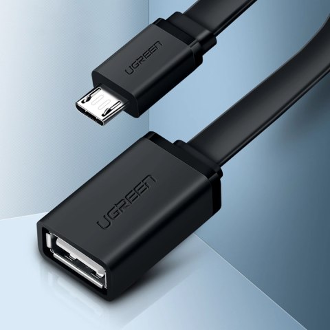 Kabel Ugreen US133 10396 micro USB (męski) / USB-A (żeński) OTG płaski 0.15m - czarny Kabel Ugreen US133 10396 micro USB (męski) / USB-A (żeński) OTG płaski 0.15m - czarny
