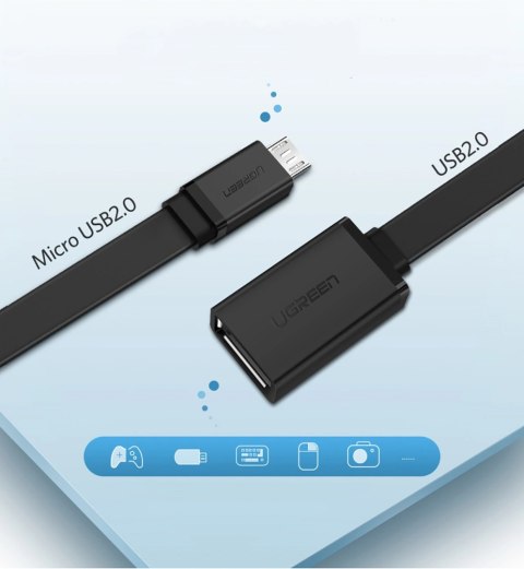 Kabel Ugreen US133 10396 micro USB (męski) / USB-A (żeński) OTG płaski 0.15m - czarny Kabel Ugreen US133 10396 micro USB (męski) / USB-A (żeński) OTG płaski 0.15m - czarny