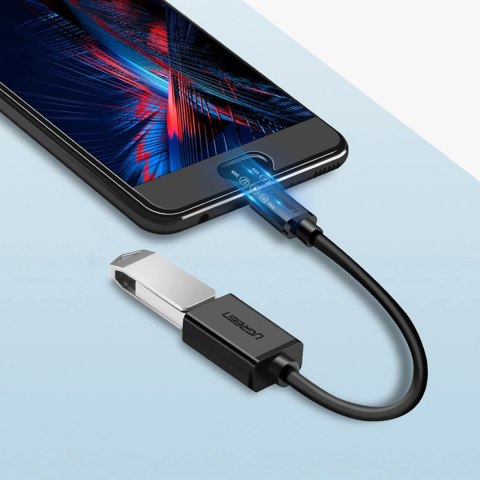 Kabel Ugreen US133 10396 micro USB (męski) / USB-A (żeński) OTG płaski 0.15m - czarny Kabel Ugreen US133 10396 micro USB (męski) / USB-A (żeński) OTG płaski 0.15m - czarny