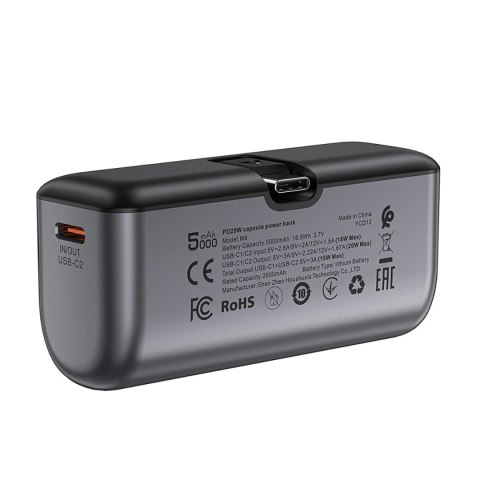 Powerbank Acefast M9 5000mAh USB-C (męski) / USB-C (żeński) PD 20W - czarny Powerbank Acefast M9 5000mAh USB-C (męski) / USB-C (żeński) PD 20W - czarny