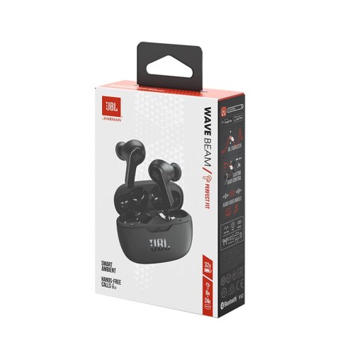Słuchawki JBL Wave Beam bezprzewodowe dokanałowe Bluetooth 5.2 IP54 IPX2 - czarne Słuchawki JBL Wave Beam bezprzewodowe dokanałowe Bluetooth 5.2 IP54 IPX2 - czarne