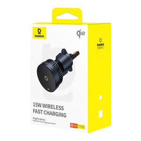 Uchwyt Baseus MagPro BS-CW04 samochodowy z ładowarką indukcyjną Qi2.0 15W na kratkę nawiewu - czarny Uchwyt Baseus MagPro BS-CW04 samochodowy z ładowarką indukcyjną Qi2.0 15W na kratkę nawiewu - czarny