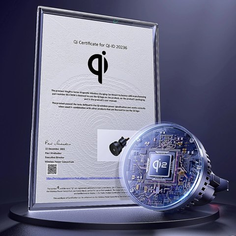 Uchwyt Baseus MagPro BS-CW04 samochodowy z ładowarką indukcyjną Qi2.0 15W na kratkę nawiewu - czarny Uchwyt Baseus MagPro BS-CW04 samochodowy z ładowarką indukcyjną Qi2.0 15W na kratkę nawiewu - czarny