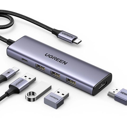 HUB Ugreen CM511 15597 5w1 USB-C - USB-C PD / HDMI / 3x USB-A 3.0 - szary HUB Ugreen CM511 15597 5w1 USB-C - USB-C PD / HDMI / 3x USB-A 3.0 - szary
