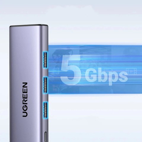 HUB Ugreen CM511 15597 5w1 USB-C - USB-C PD / HDMI / 3x USB-A 3.0 - szary HUB Ugreen CM511 15597 5w1 USB-C - USB-C PD / HDMI / 3x USB-A 3.0 - szary