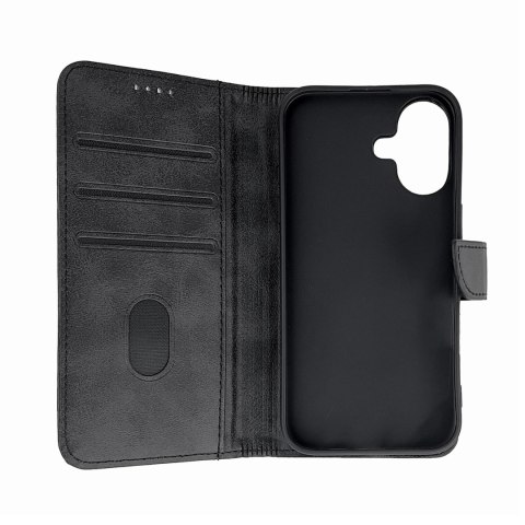 Etui Leather Book Case na iPhone 16 - czarne Etui Leather Book Case na iPhone 16 - czarne