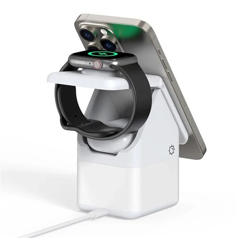 Ładowarka indukcyjna Duzzona W20 15W 4w1 do iPhone / AirPods / Apple Watch z lampką nocną - biała Ładowarka indukcyjna Duzzona W20 15W 4w1 do iPhone / AirPods / Apple Watch z lampką nocną - biała