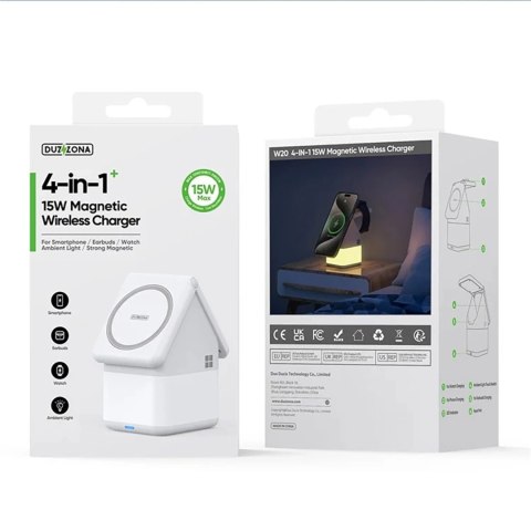 Ładowarka indukcyjna Duzzona W20 15W 4w1 do iPhone / AirPods / Apple Watch z lampką nocną - biała Ładowarka indukcyjna Duzzona W20 15W 4w1 do iPhone / AirPods / Apple Watch z lampką nocną - biała