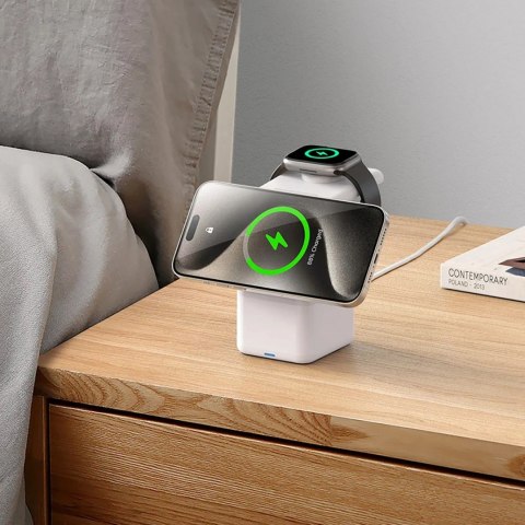 Ładowarka indukcyjna Duzzona W20 15W 4w1 do iPhone / AirPods / Apple Watch z lampką nocną - biała Ładowarka indukcyjna Duzzona W20 15W 4w1 do iPhone / AirPods / Apple Watch z lampką nocną - biała