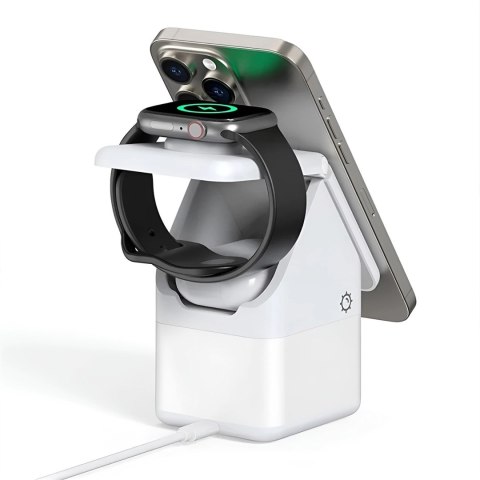 Ładowarka indukcyjna Duzzona W20 15W 4w1 do iPhone / AirPods / Apple Watch z lampką nocną - biała Ładowarka indukcyjna Duzzona W20 15W 4w1 do iPhone / AirPods / Apple Watch z lampką nocną - biała