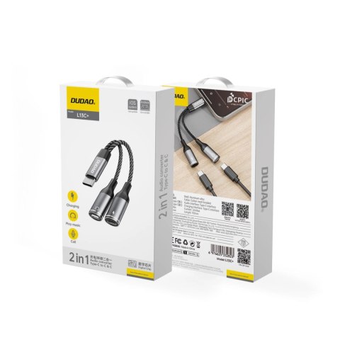 Adapter Dudao L13C+ 2w1 USB-C - szary Adapter Dudao L13C+ 2w1 USB-C - szary