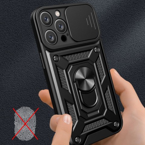 Etui Hybrid Armor Camshield na iPhone 16 Pro Max pancerne z osłoną na aparat z podstawką - czarne Etui Hybrid Armor Camshield na iPhone 16 Pro Max pancerne z osłoną na aparat z podstawką - czarne