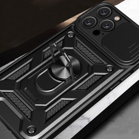 Etui Hybrid Armor Camshield na iPhone 16 Pro Max pancerne z osłoną na aparat z podstawką - czarne Etui Hybrid Armor Camshield na iPhone 16 Pro Max pancerne z osłoną na aparat z podstawką - czarne