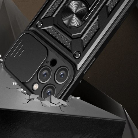 Etui Hybrid Armor Camshield na iPhone 16 Pro pancerne z osłoną na aparat z podstawką - czarne Etui Hybrid Armor Camshield na iPhone 16 Pro pancerne z osłoną na aparat z podstawką - czarne