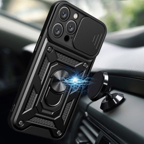 Etui Hybrid Armor Camshield na iPhone 16 Pro pancerne z osłoną na aparat z podstawką - czarne Etui Hybrid Armor Camshield na iPhone 16 Pro pancerne z osłoną na aparat z podstawką - czarne
