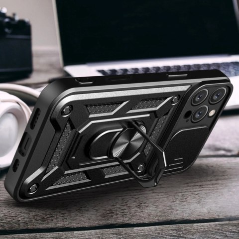 Etui Hybrid Armor Camshield na iPhone 16 Pro pancerne z osłoną na aparat z podstawką - czarne Etui Hybrid Armor Camshield na iPhone 16 Pro pancerne z osłoną na aparat z podstawką - czarne