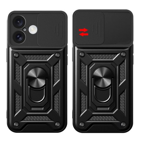 Etui Hybrid Armor Camshield na iPhone 16 pancerne z osłoną na aparat z podstawką - czarne Etui Hybrid Armor Camshield na iPhone 16 pancerne z osłoną na aparat z podstawką - czarne